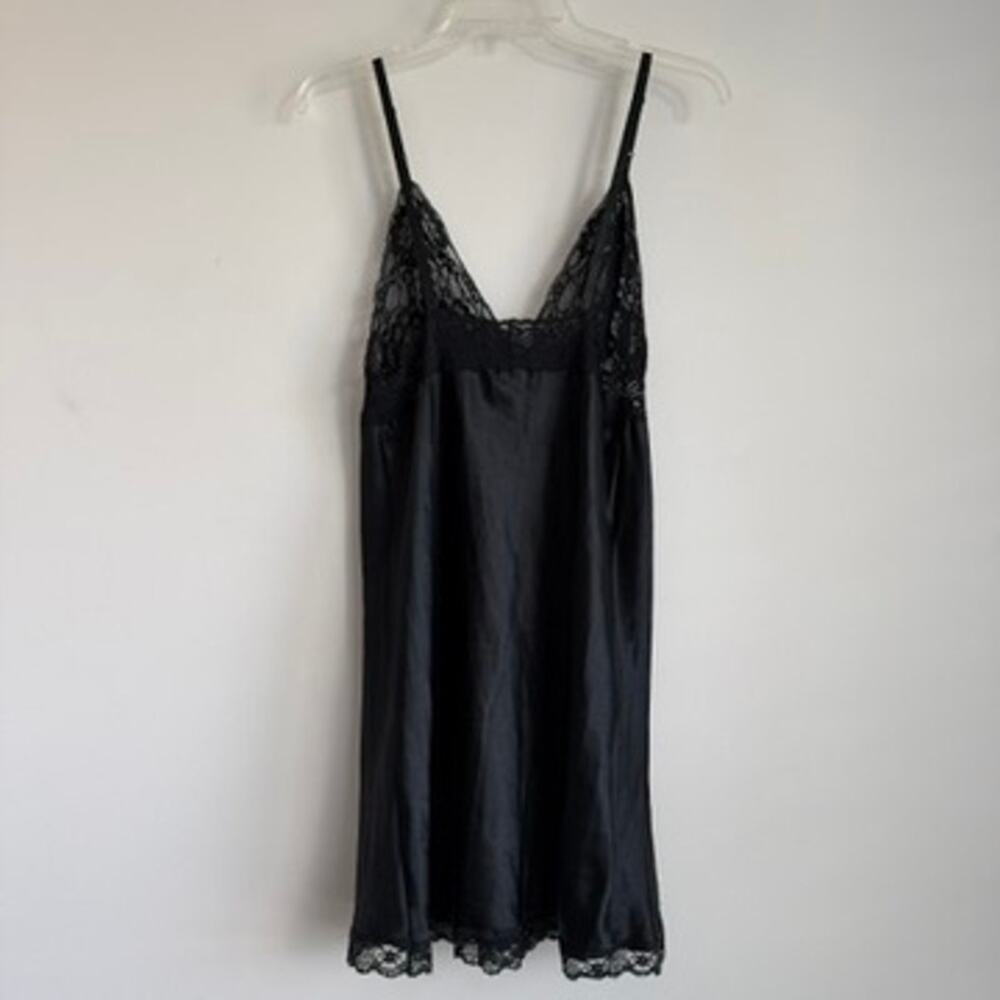 Vintage 80s Ms. Leslee Black Lace Chemise Nightgown Lingerie Size L Made In USA - Picture 2 of 7